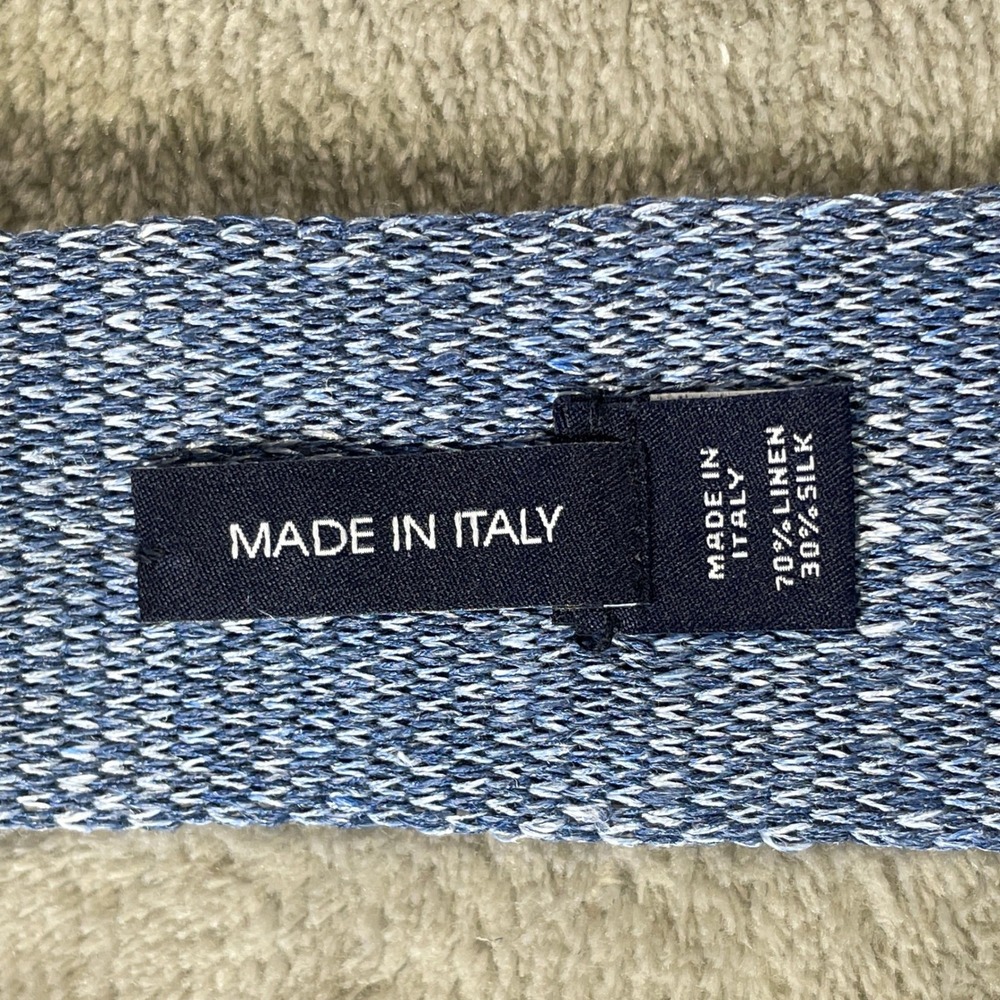Cremieux Slim Necktie Tie Blue White Linen Silk Knit Italy Minimalist Luxury - Picture 4 of 8